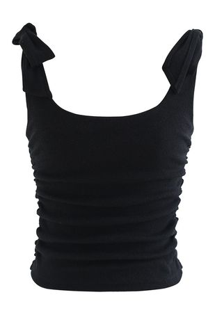 Ruched Side Tie-Bow Crop Cami Top in Black - Retro, Indie and Unique Fashion