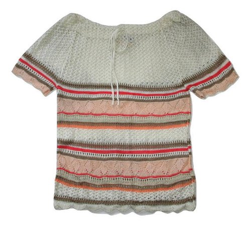 1970s Ivory Striped Pointelle Knit Vintage Deadstock Sweater Top