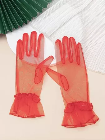Ruffle Trim Mesh Gloves | SHEIN USA