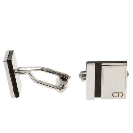 Dior Silver and Black Stainless Steel Cassic Cufflinks