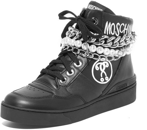 These two-in-one Moschino Sneakers ($595) come with chains and pearls. | Most Outrageous Sneakers Spring 2017 | POPSUGAR Fashion Photo 10