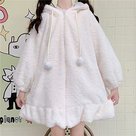Women Cute Bunny Ear Long Sleeve Fuzzy Fluffy Rabbit Tops Sweatshirt Hoodie Jacket Coats at Amazon Women’s Clothing store