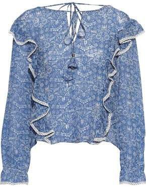 Lace-paneled Ruffled Floral-print Silk-voile Blouse