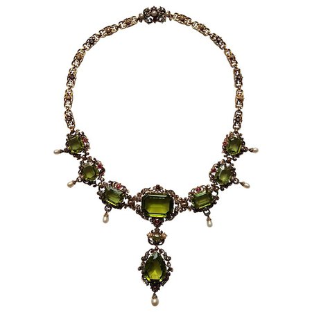 Unique Peridot Diamond Ruby Gold Necklace by C. Dahmen Cologne, circa 1860 For Sale at 1stdibs