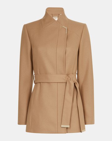 Short belted wool wrap coat - Camel | Jackets and Coats | Ted Baker UK