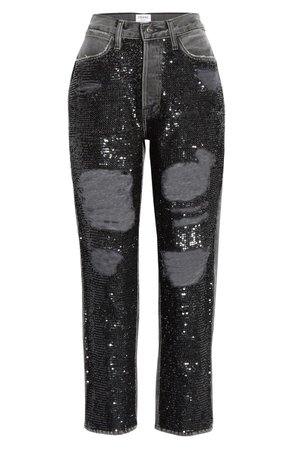 FRAME Sequin Front Ripped Ankle Straight Leg Jeans (Basque) | Nordstrom
