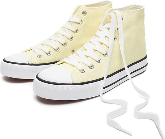 Amazon.com | Womens High Top Canvas Sneakers Classic Canvas Shoes Casual Shoes（Light Yellow.US10） | Fashion Sneakers
