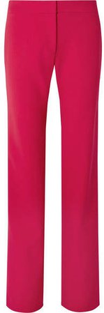 Satin-trimmed Stretch-wool Straight-leg Pants - Red