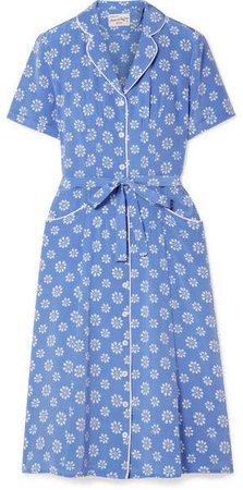 HVN - Maria Floral-print Silk Crepe De Chine Dress - Light blue