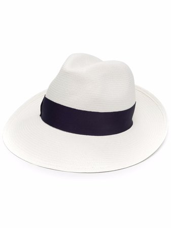 Shop white Borsalino ribbon-detail straw hat with Express Delivery - Farfetch