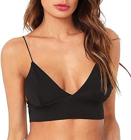 SheIn Women's Strappy Plain V Neck Vest Sexy Bralette Cami Crop Top Black Small at Amazon Women’s Clothing store