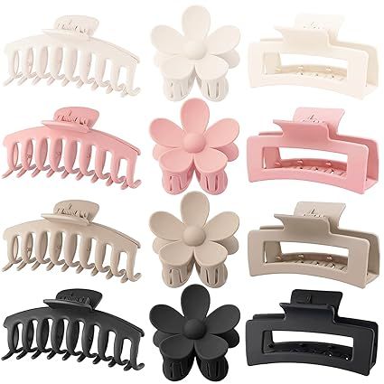 Amazon.com: Large Hair Claw Clips 12 Pack Flower Hair Clips Big Claw Clips for Thick Hair, Big Hair Clips Square Matte Strong hold for Thin Hair, Cute Hair Clips for Women, 3 Styles Claw Hair Clips for Thick Hair : Beauty & Personal Care