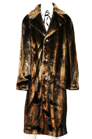 Mens Full Lenth Faux Fur Coat in Brown