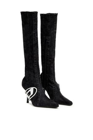Women's D-Eclipse KBT - Knee-high boots in stretch denim | Black | Diesel