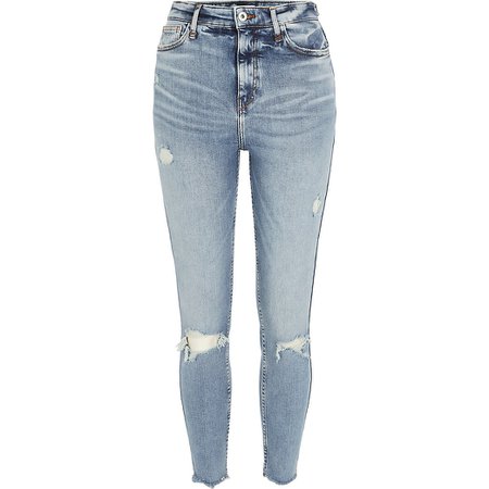 Blue ripped Hailey high rise skinny jeans | River Island