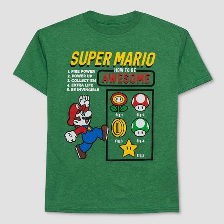 Boys' Super Mario How To Be Awesome Short Sleeve T-Shirt - Green : Target