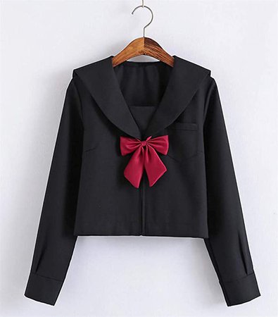 FENIKUSU Japanese School Girl Uniform Women JK Suit Black Shirt Skirt Sailor Costume 07B: Clothing