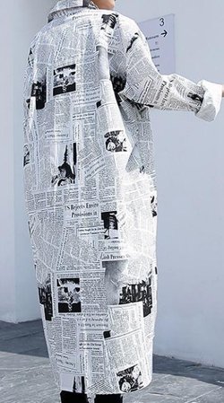 oversized newspaper print dress