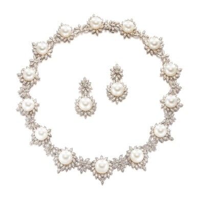 Cultured Pearl and Diamond Demi-Parure | 養殖珍珠 配 鑽石 項鍊 及 耳墜套裝 | Magnificent Jewels II | 2022 | Sotheby's
