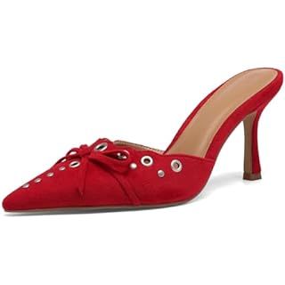 Amazon.com | GERULATA Women's Slingback Kitten Heels Buckle Strap Work Pumps Pointed Toe Slip On Comfortable Dress Shoes Red | Shoes