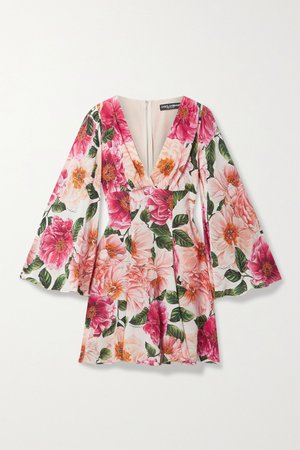 Pink Floral-print silk crepe de chine mini dress | Dolce & Gabbana | NET-A-PORTER
