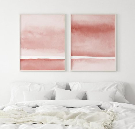 Blush Pink Wall Art Coral Pink Abstract Art Watercolour | Etsy