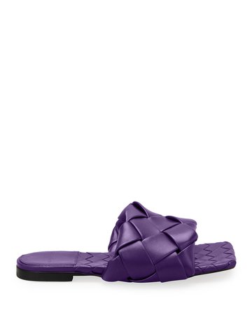 Bottega Veneta Puffy Intreccio Square-Toe Flat Slide Sandals | Neiman Marcus