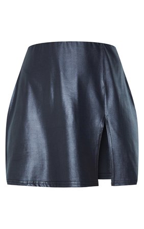Black Coated Split Hem A Line Mini Skirt | PrettyLittleThing USA
