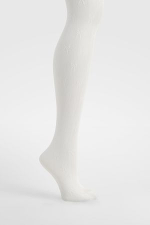 White Bow Detail Lace Tights | boohoo