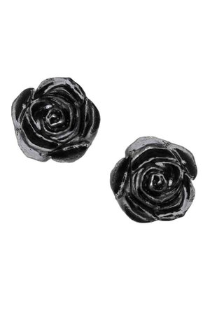 Black Rose Stud Earrings by Alchemy Gothic - The Gothic Shop