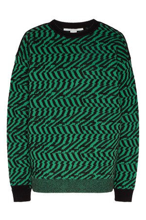 Черно-зеленый джемпер из шерсти Stella McCartney – купить в интернет-магазине в Москве