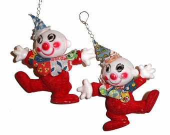 Vintage flocked clown earrings