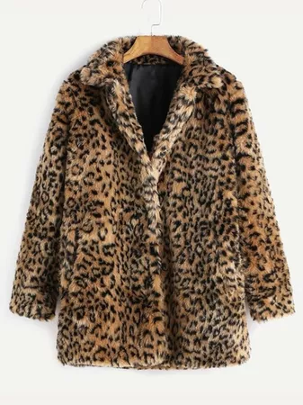 Leopard Button Up Faux Fur Coat | SHEIN USA brown