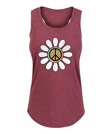 Instant Message Womens Heather Wine Peace Daisy Racerback Tank - Women | Best Price and Reviews | Zulily