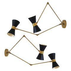 Articulated Sconce Mid-Century Modern Stilnovo Style Solid Brass Black and White For Sale at 1stdibs