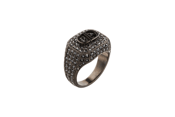 Dior 30 MONTAIGNE RING Antique Black Ruthenium-Finish Metal and Black Crystals