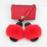 Woman Real Fur Slides Fluffy Slippers with Jelly Bags Sets – Adbeauty Store