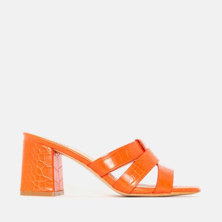 Kerie Orange Croc Mid Block Heel Mules