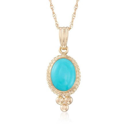 Turquoise Rope Bezel Pendant Necklace in 14kt Yellow Gold. 18" | Ross Simons