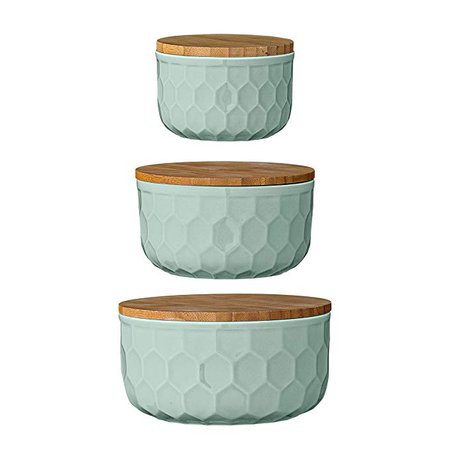 Amazon.com: Bloomingville A21700005 Set of 3 Round Mint Green Stoneware Bowls with Bamboo Lids: Kitchen & Dining