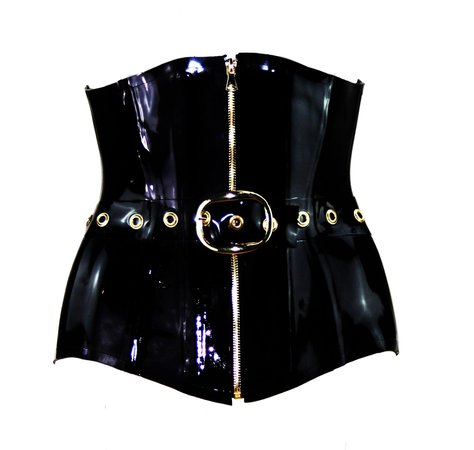 *clipped by @luci-her* Black & Gold Heavy Rubber Latex Underbust Belt Corset – Venus Prototype Latex