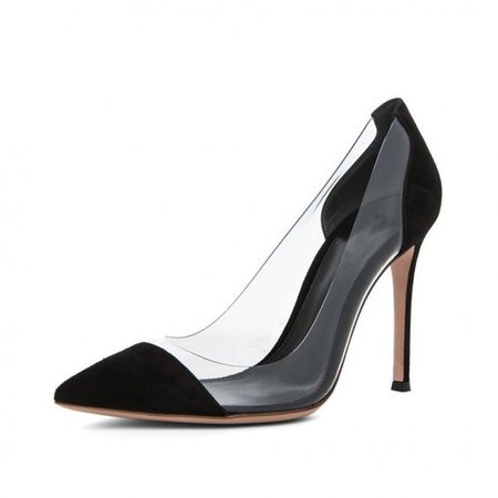 Women's Leila Black Stiletto Heel Pointy Toe Elegant Clear Heels Pumps