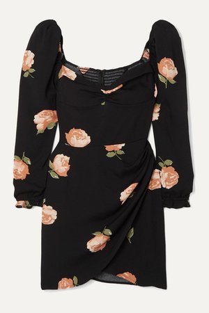 Amala Floral-print Woven Mini Dress - Black