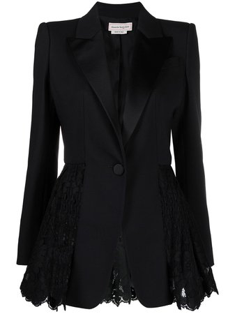 Shop black Alexander McQueen lace-panelled blazer with Express Delivery - Farfetch