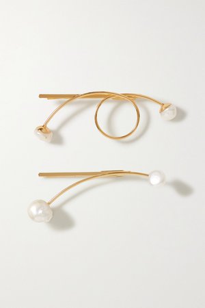 Gold Some Artist Guy set of two gold-plated pearl hair slides | LELET NY | NET-A-PORTER