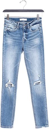 Flying Monkey Mid-Rise Skinny Jeans Distressed Blue at Amazon Women's Jeans store