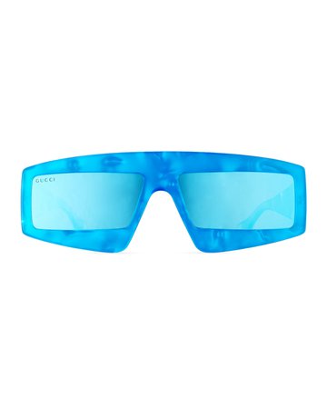 Gucci Acetate Shield Sunglasses w/ Mirrored Lenses