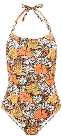 X Re/done Woodstock Floral Print Swimsuit - Womens - Orange Print