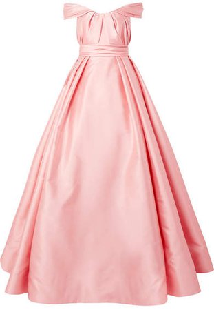 Reem Acra - Off-the-shoulder Pleated Mikado Gown - Pastel pink