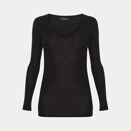 Cotton-Cashmere Long-Sleeve Scoop Tee